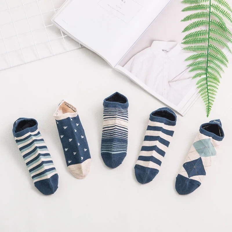 Невидимые носки для мужчин хлопок Мужская одежда платье и короткие синий цвет