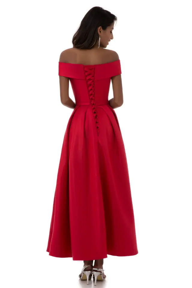 Красный Выпускные платья ботильоны Длина лодка Средства ухода за кожей Шеи