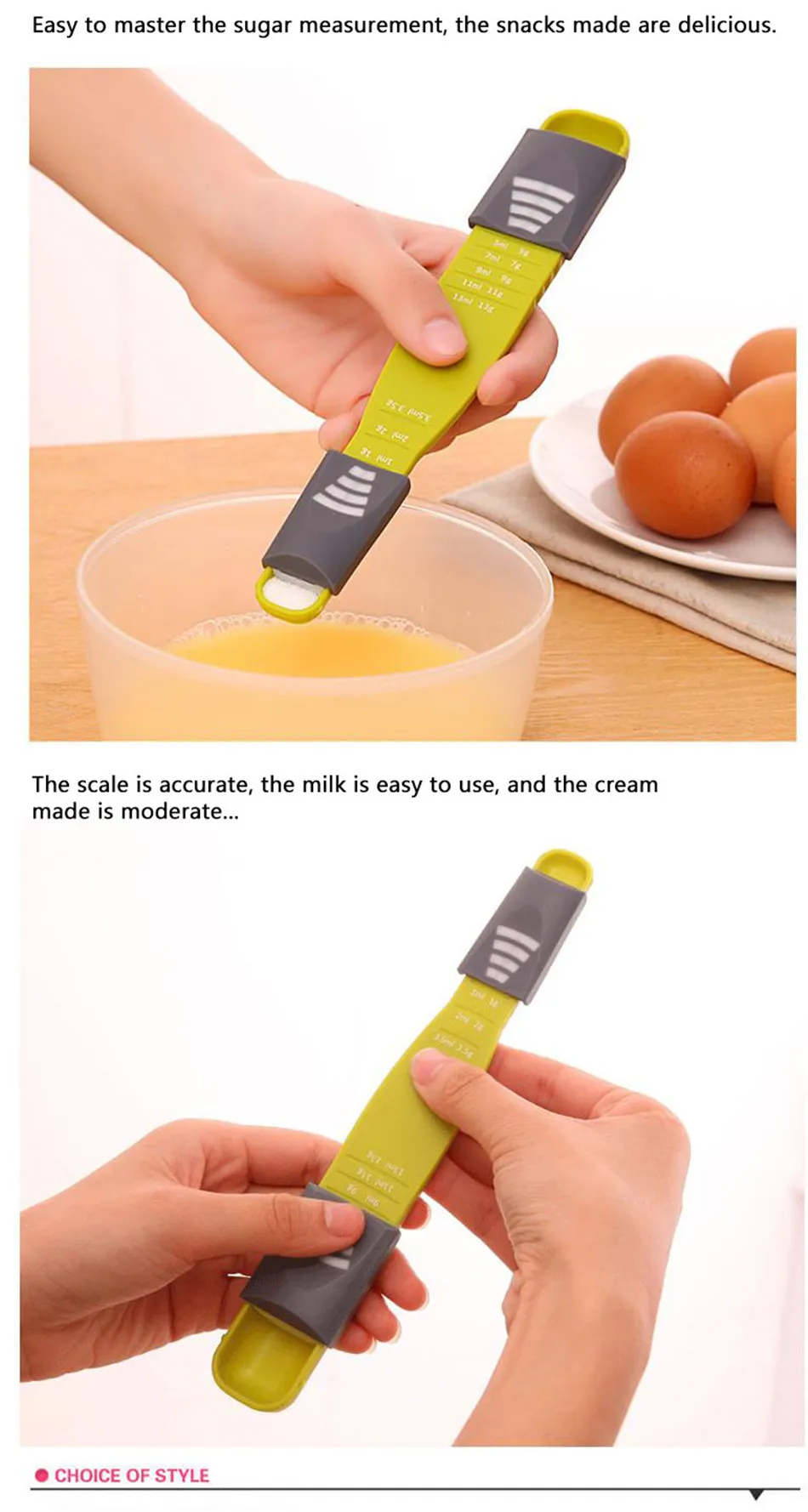1pc Green Adjustable Measuring Spoon Kitchen Baking Amount Spoon With Scale Double Head Nine Files Milk Powder Coffee Powder