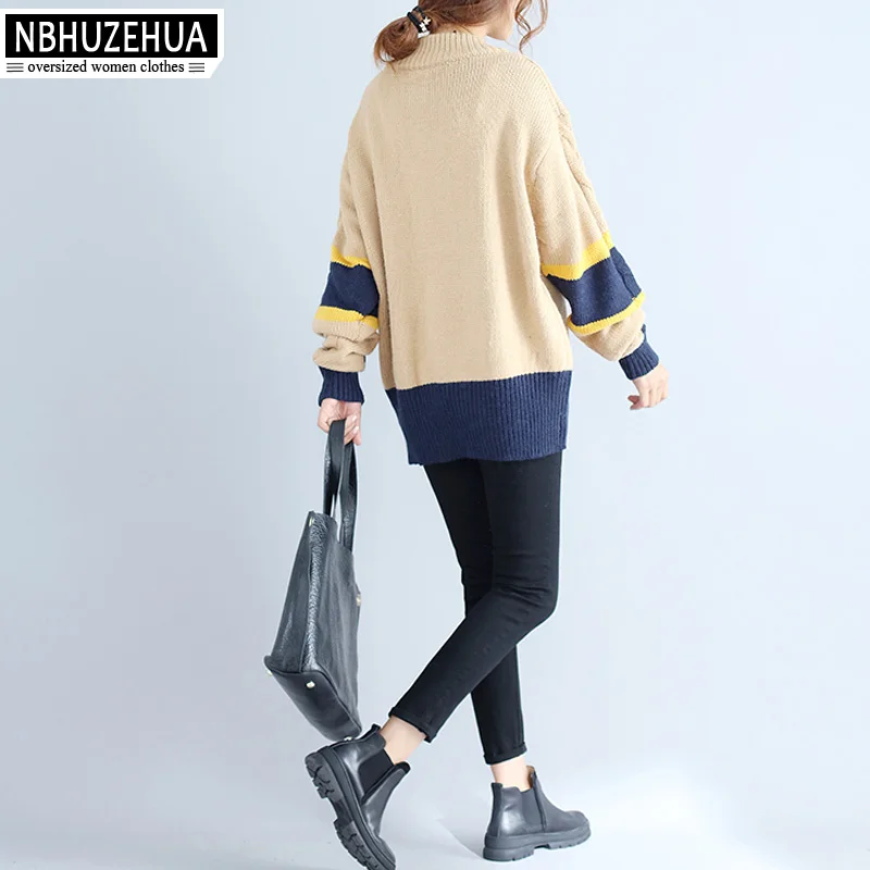 Nbhuzehua 7G383 4XL 5XL 6XL Свитер в полоску Осенне-зимняя Дамская обувь Повседневное