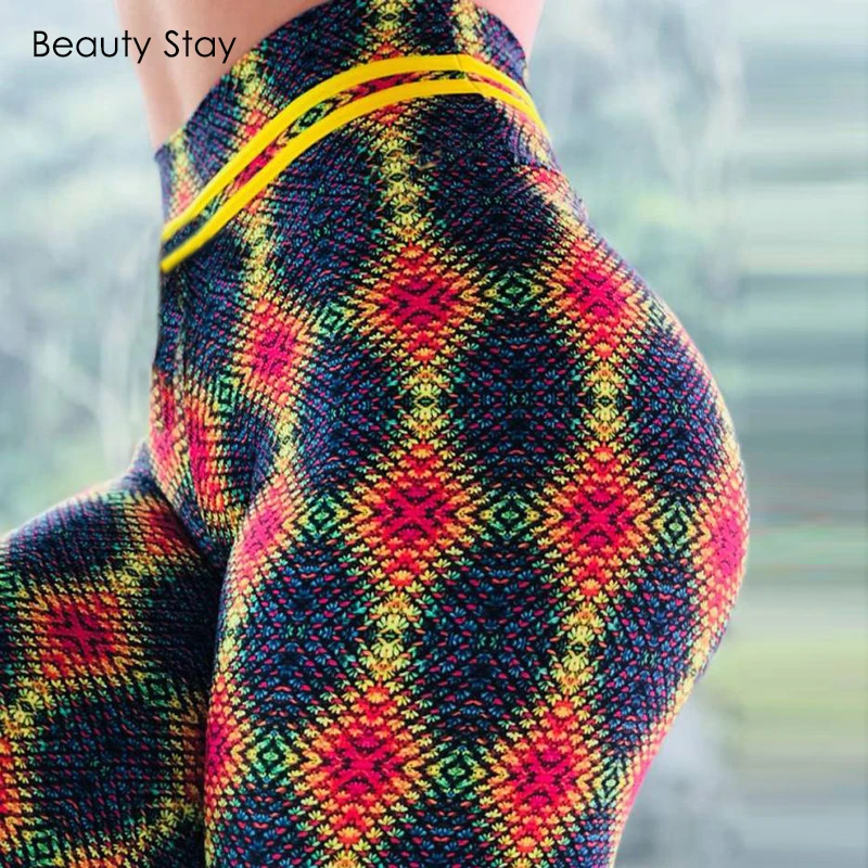 Женские разноцветные леггинсы beauty stay спортивные штаны с высокой талией и
