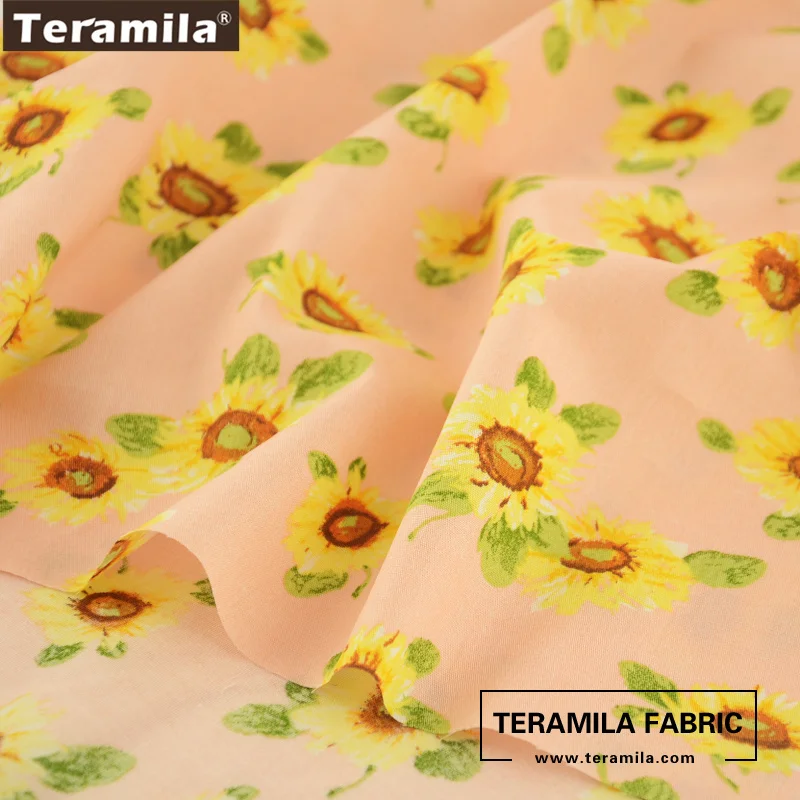 Teramila Cotton Poplin Fabric Light Pink Fat Quarter Meter Cloth Tissue Printed Sunflower Pattern Patchwork For Sewing Crafts|fat quarters|cotton