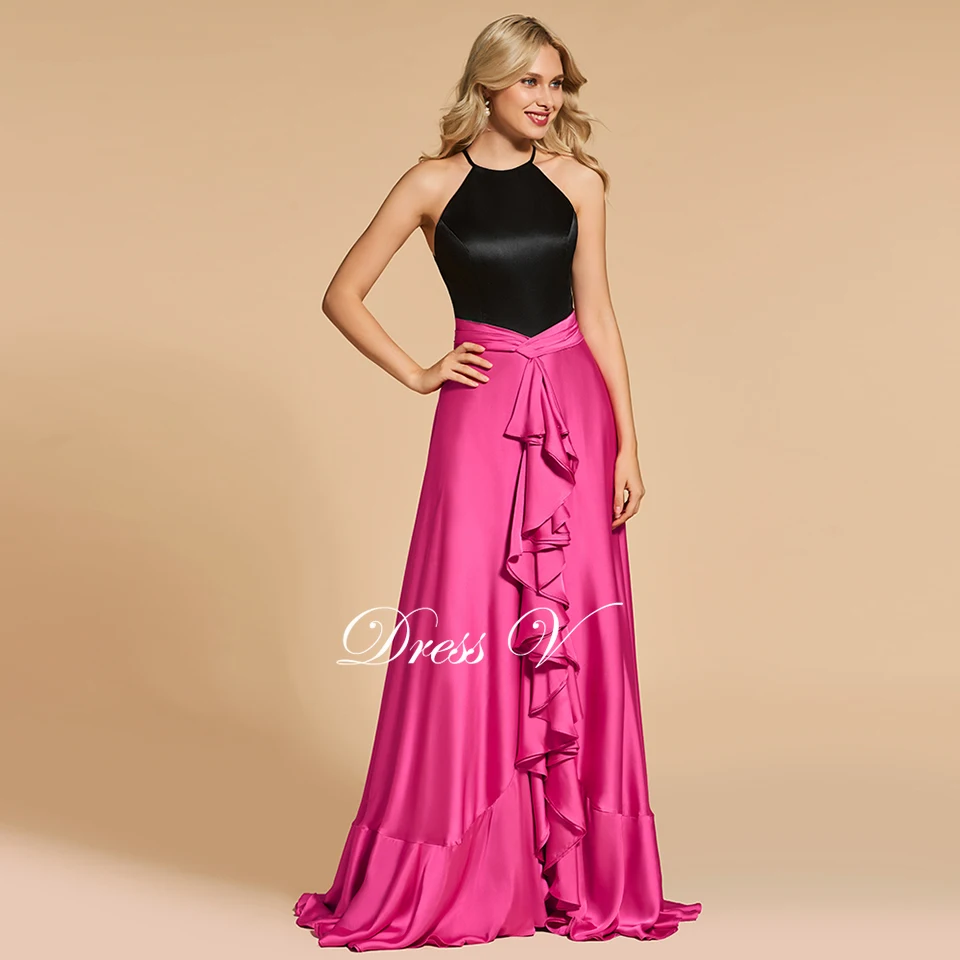 Dressv вечернее платье с глубоким круглым декольте трапециевидной формы Элегантное платье без рукавов длиной до пола с оборками для свадебной вечеринки вечернее платье es