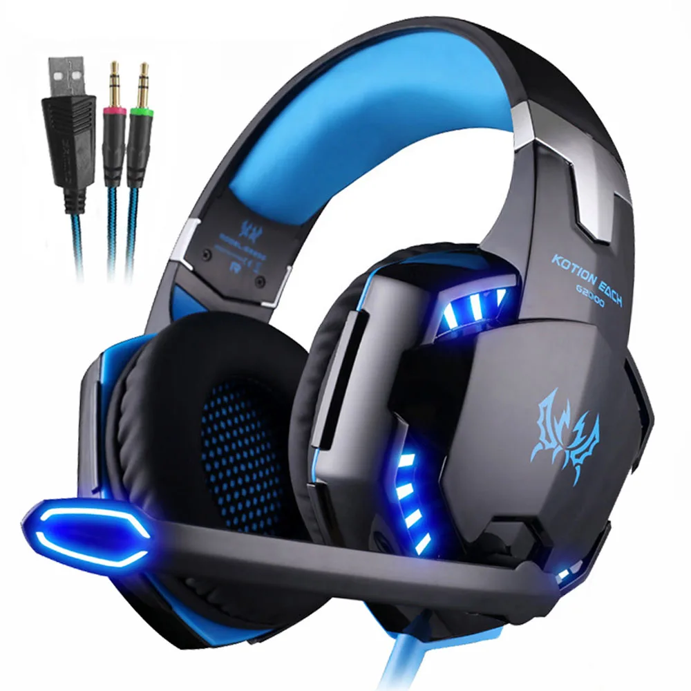 G2000 Blue KOTION каждая стерео игровая гарнитура шлем глубокий бас Игровые наушники с микрофоном светодиодный светильник для PS4 ноутбука PC Gamer - Цвет: G2000 Blue