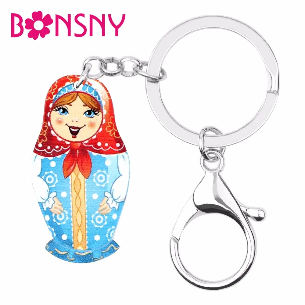 Bonsny Arylic русские куклы матрешка брелок для ключей для женщин и девочек Автомобильная сумка Подвеска Классическая Модная бижутерия ключ Bijoux