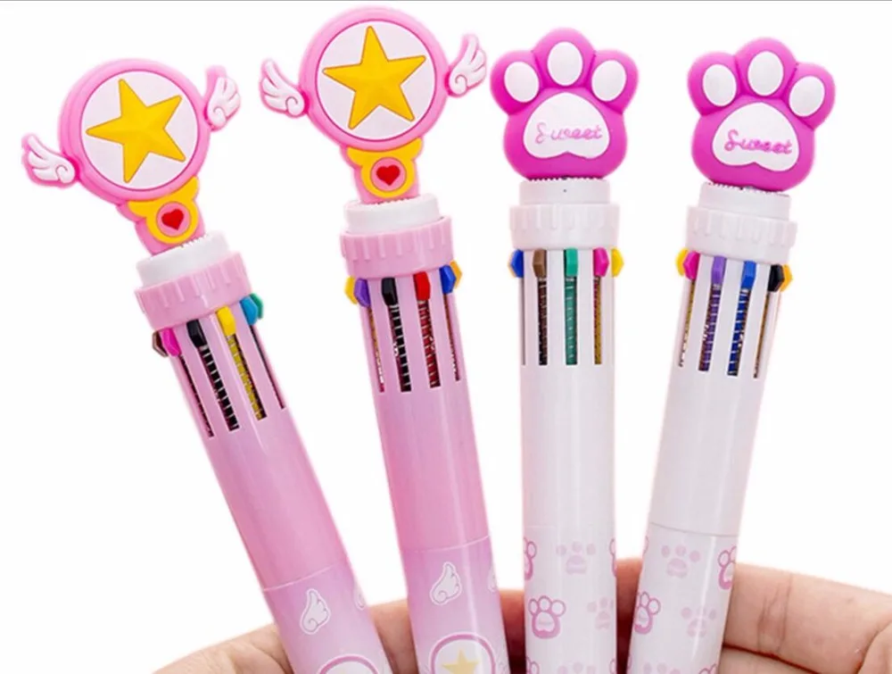 account pen bear claw design Multicolor press ballpoint 10 in 1 color cute school prize gift student 36pc | Канцтовары для офиса и