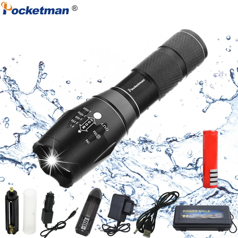

Pocketman LED Flashlight High Power T6/L2/V6 5 Modes Waterproof Zoomable Torch lights For 3xAAA/1x18650 Camping Biking