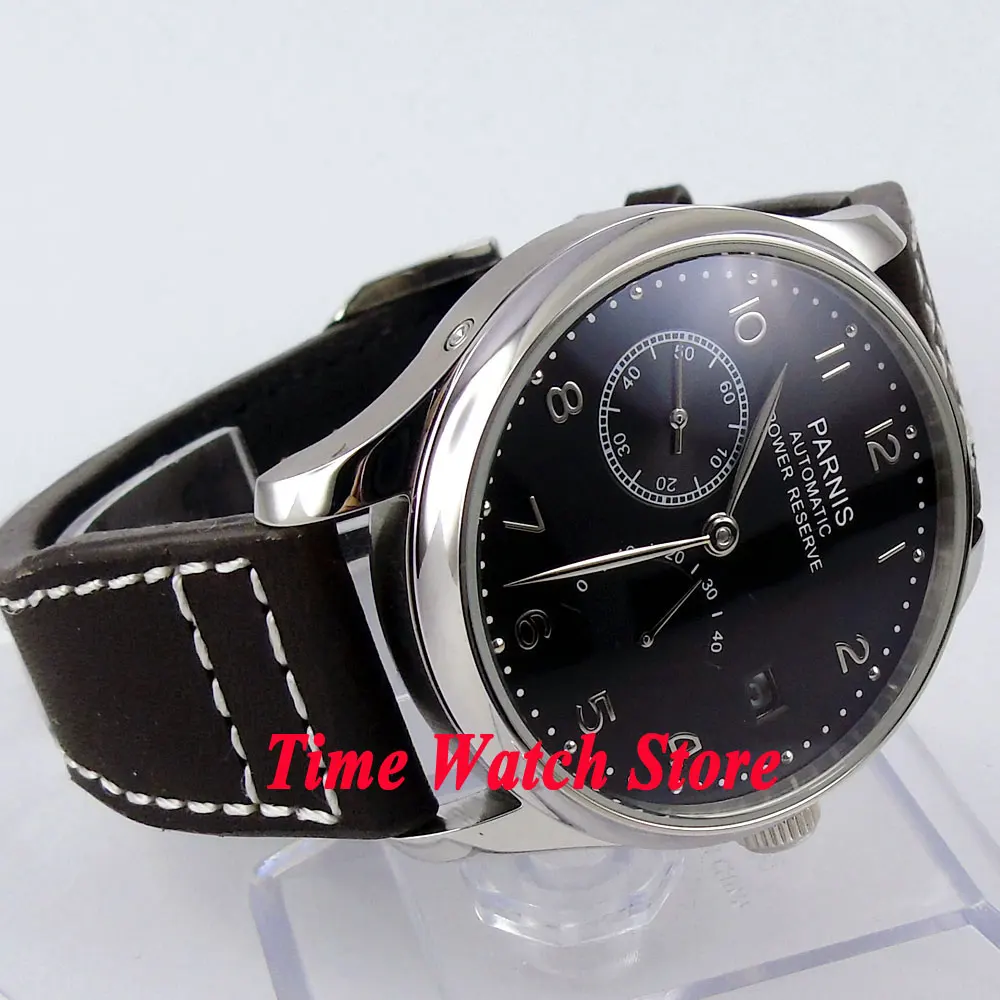 Мужские часы Parnis с черным циферблатом и ремешком из коровьей кожи 43 мм 207|watch men|watch