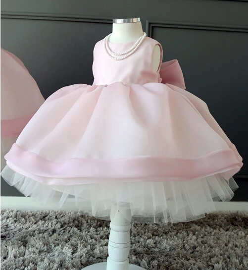 Dusty pink ball gown tutu princess 1 year Birthday party Dress for Baby girl with bow knee-length baptism christening dress | Детская