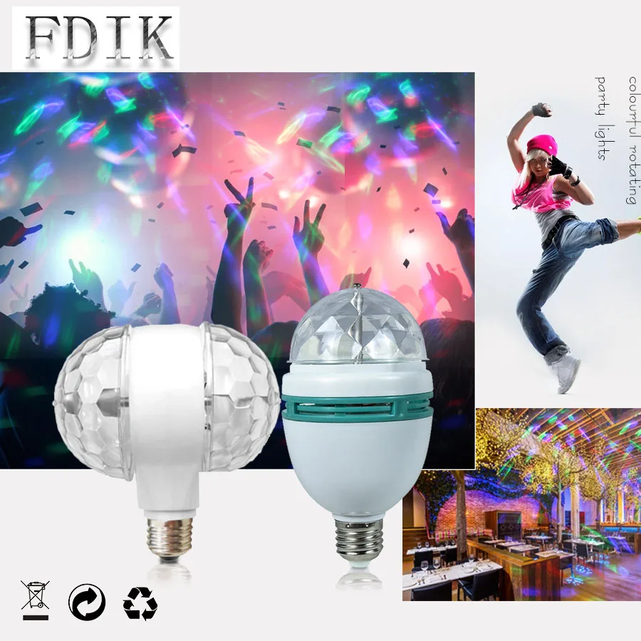 RGB LED атмосферный сценический свет E27 3 Вт вращающаяся маленькая лампа