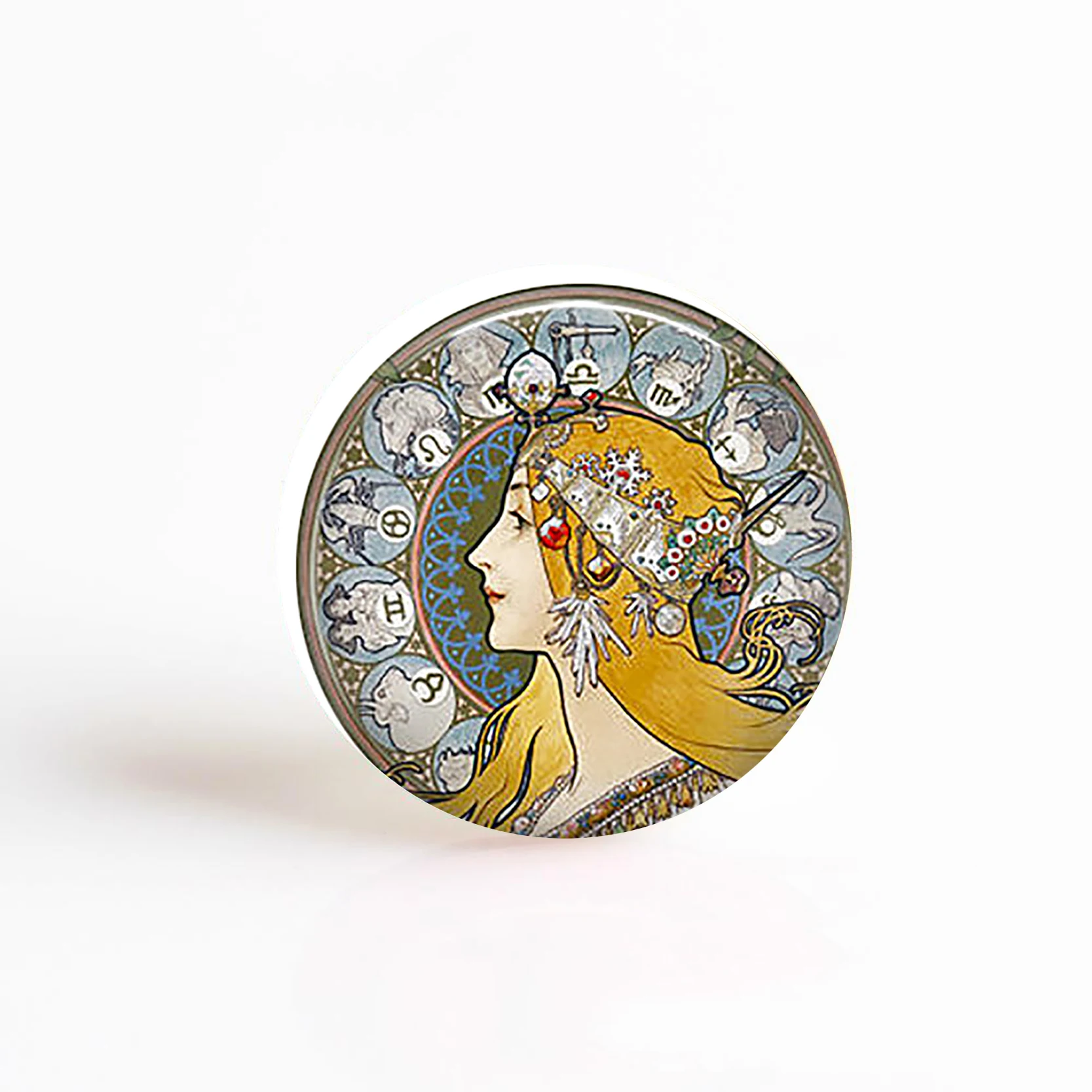 5 шт./лот изображение зодиака 25 мм стеклянный кабошон Alphonse Mucha художественный