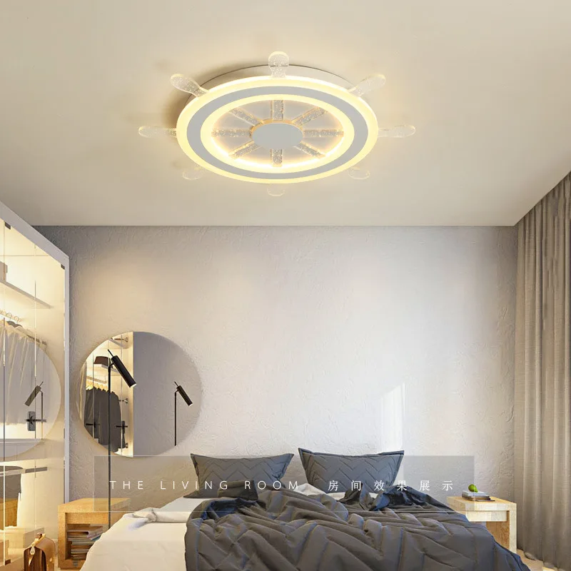 

Modern Steamship Steering Wheel LED Ceiling Lights Living Room Kid Bedroom Dining Lighting Fixture Surface Mount Remote Control