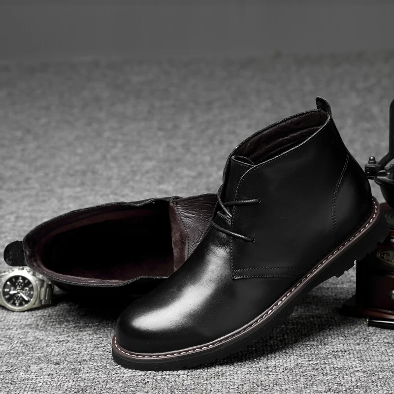 Высокие ботинки унисекс из натуральной кожи с круглым носком Мужская