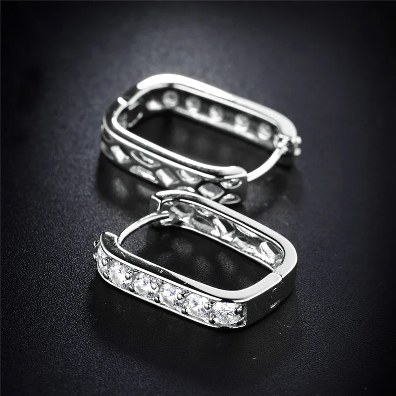 Женские серьги-кольца с квадратным кубическим цирконием BUDONG