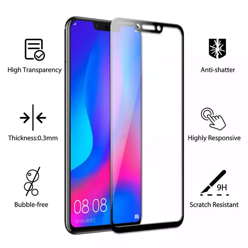 2 шт. Защитное стекло для Huawei P Smart plus закаленное защита экрана полное покрытие