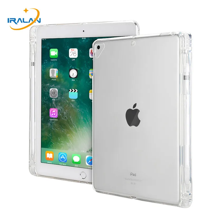 NEW TPU Soft Silicone Case for Apple iPad 2018 2017 pro 9.7 with Pencil Holder Shell Full Transparent Cover For ipad 5/6 air 1 2 |
