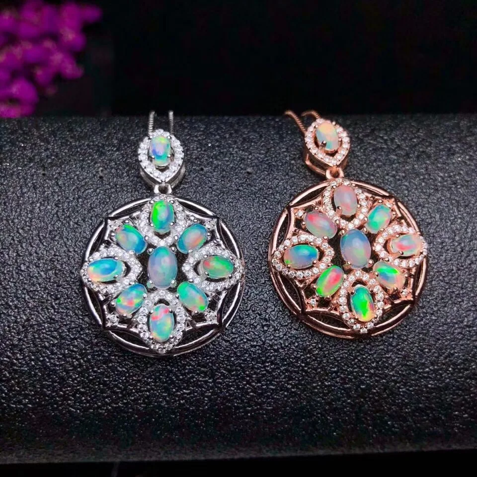 

Uloveido Natural Opal Australian Sapphire Pendant Necklace Women 925 Sterling Silver Gemstone Necklace Pendant for Girl FN330
