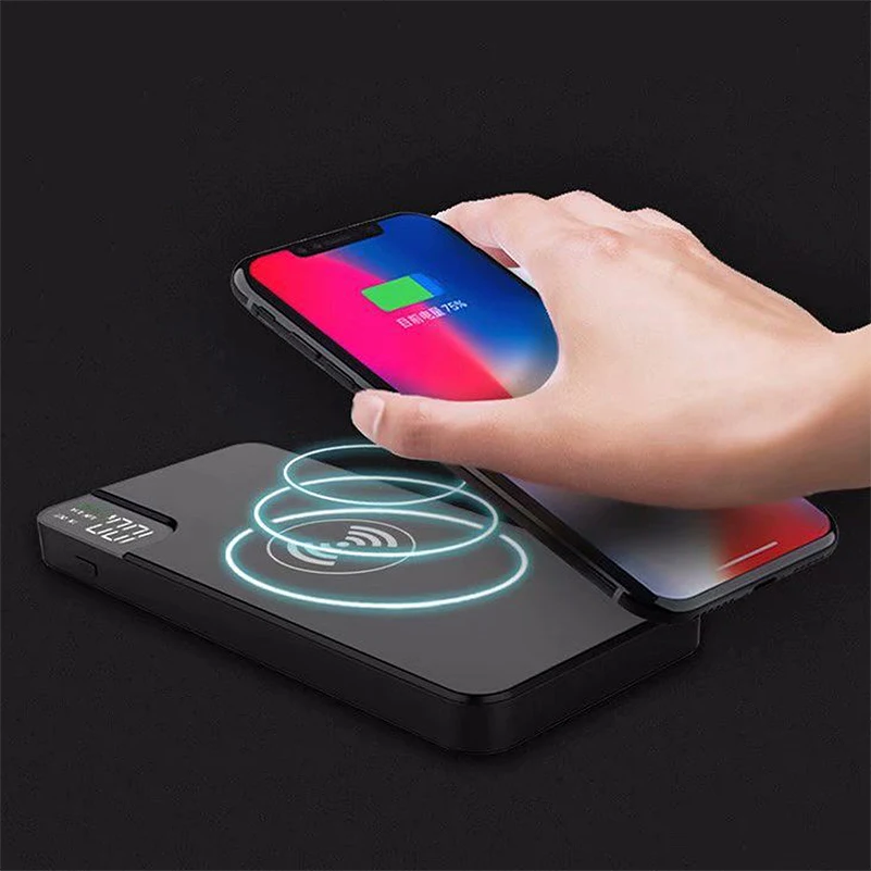 10000mAh банк силы Qi Беспроводное зарядное устройство с цифровым дисплеем для iPhone X 8