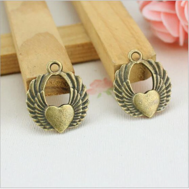 20pcs-- Wing Charms Antique Silver bronze 2 Sided 10x23mm Heart Angel pendantpendant | Pendants