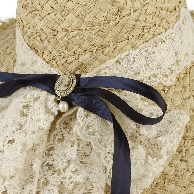 GEMVIE элегантные кружевные соломенная шляпа Bowknot для женщин летние гибкие широкие