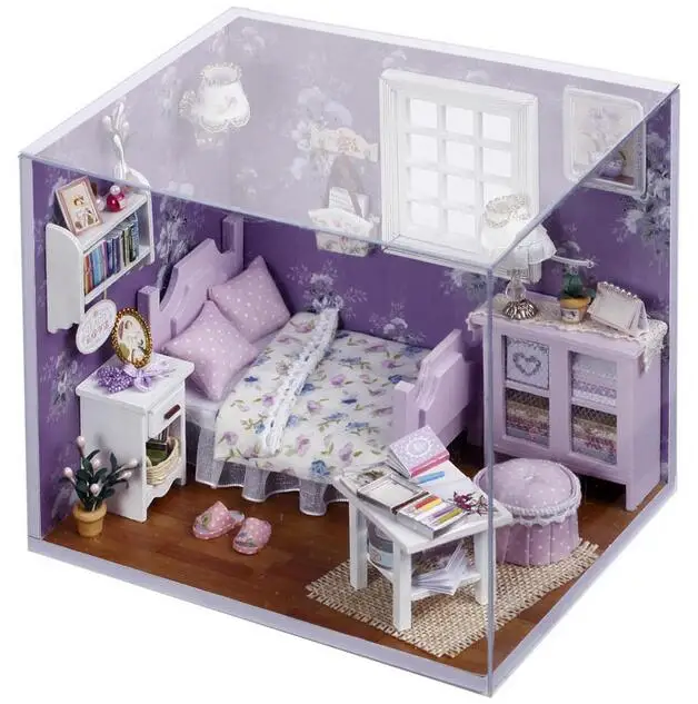 

Cute room Doll House Furniture Diy Miniature bedroom 3D Wooden Miniaturas Building Model Furniture Model toy H001