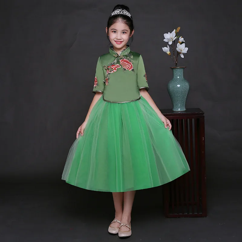 Платье принцессы для девочек Cheongsam детское Новогоднее платье в китайском стиле с
