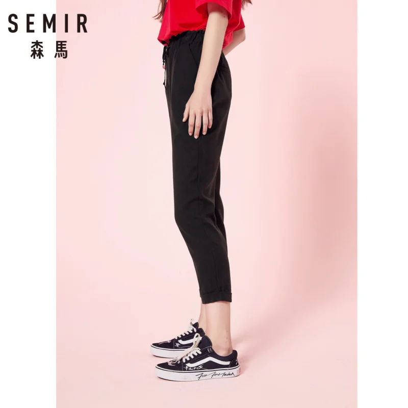 SEMIR женские укороченные брюки с эластичным поясом на шнурке завязками талии