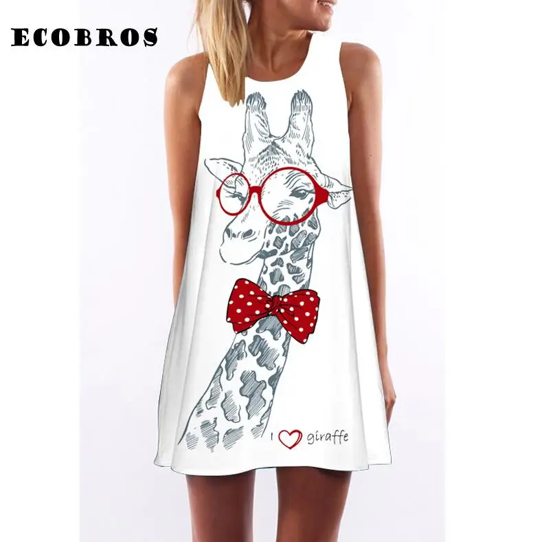 Мини платье женское летнее без рукавов с принтом животных|dress plus size women|summer dresswomen