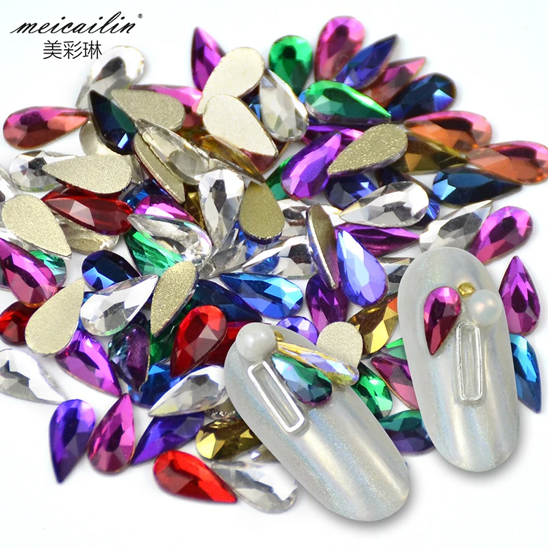 

20pcs Mixed Colorful Glitter AB Flatback Crystal Glass Diamond DIY Nail Art Decorations Water Droplets Rhinestones Accessories