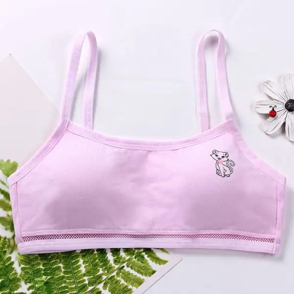 Girl Underwear Puberty Girls Summer Animal Print Seamless Training Bra Teenage Soft Cotton Underwear 8-16T - Цвет: 2