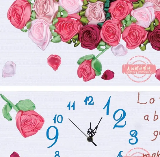 3D розы лента вышивка живопись часы ручной работы крестиком круг DIY рукоделие Wall Art