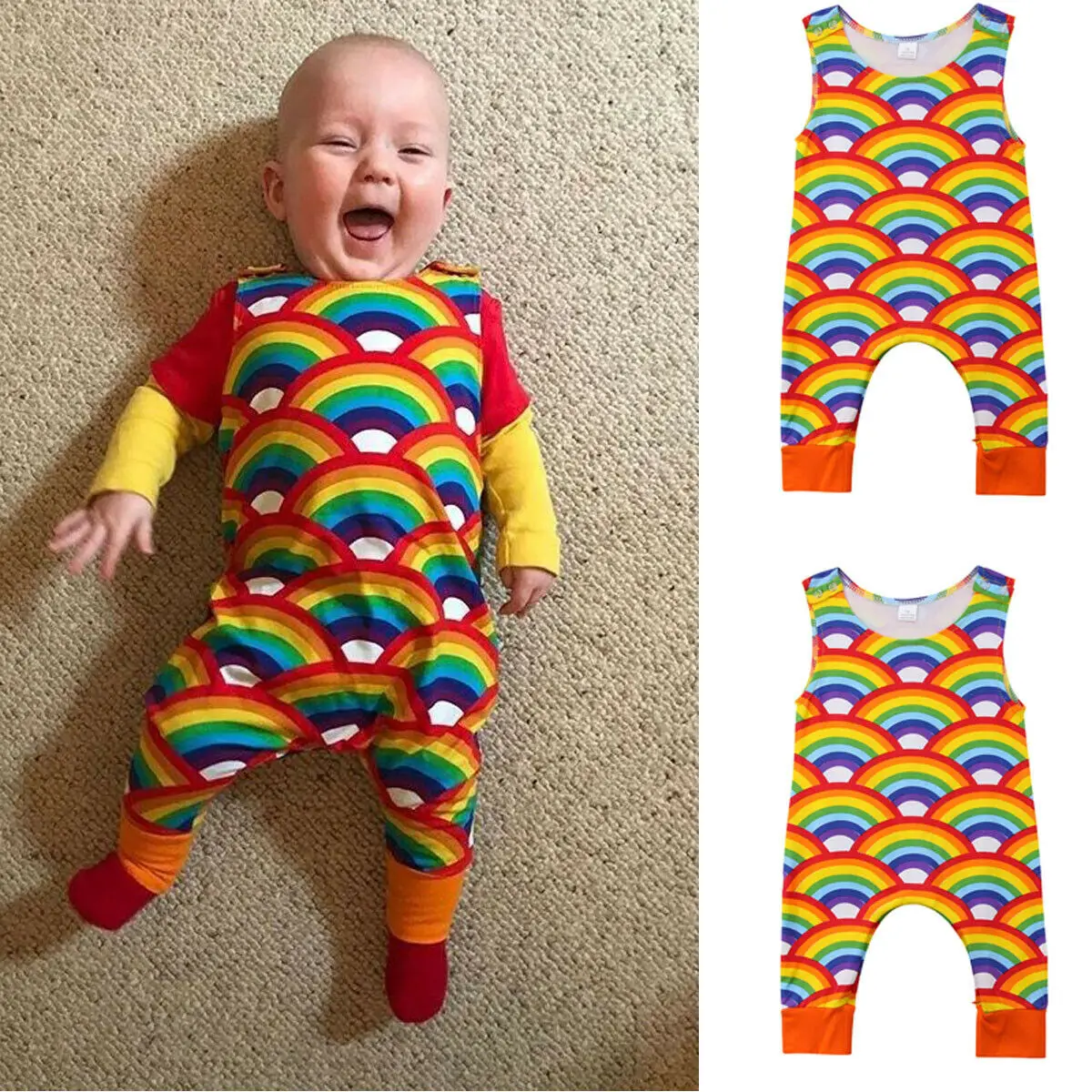 

Pudcoco Summer Toddler Infant Newborn Baby Boys Girls Scales Romper Jumpsuit Rainbow Outfits 2019