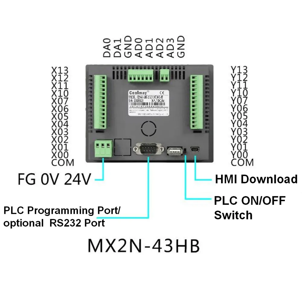 4.3'' HMI PLC all-in-one Integrated Controller Touch Panel Transistor Output Digital I/O 8DI 8DO Analog EKJ thermocouple input