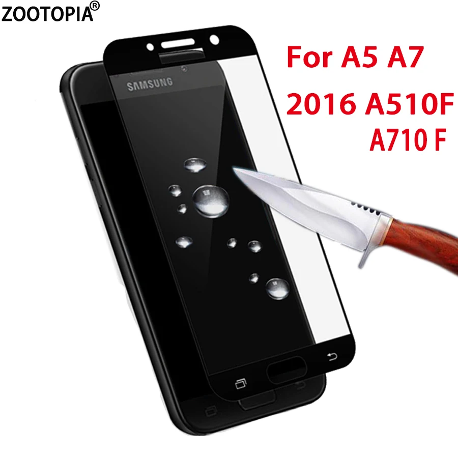 Защита для Samsung Galaxy A5 A7 2016 A510 A710 стекло 3D полное покрытие закаленное на A5100 A710F A510F