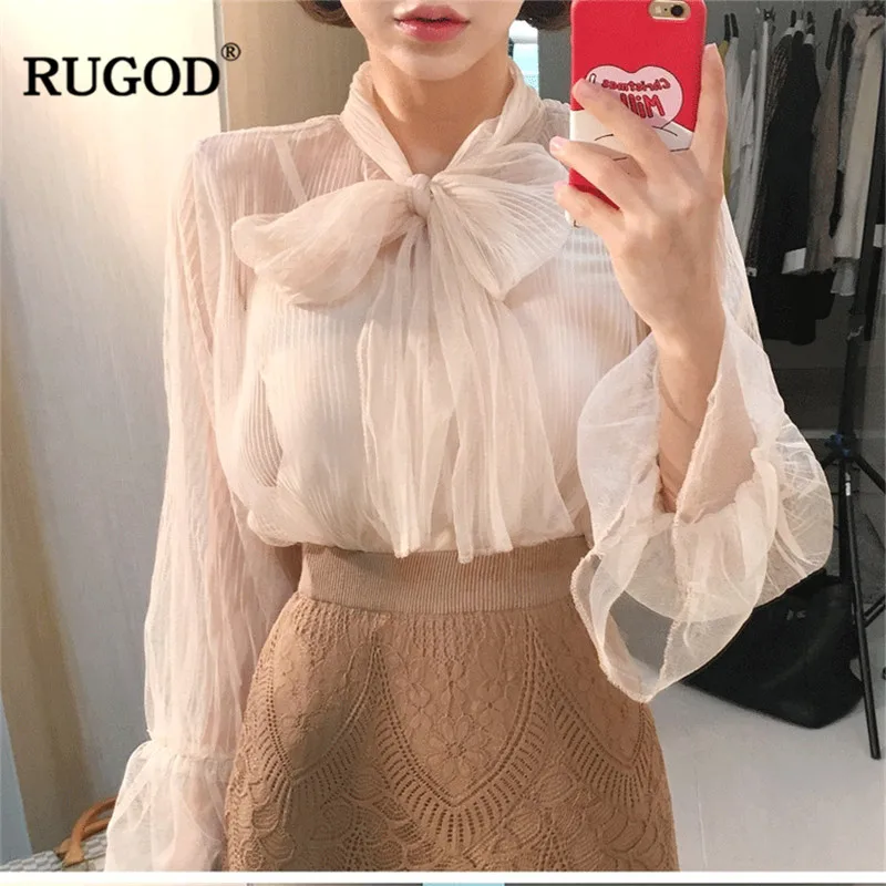 RUGOD/Повседневные Элегантные женские рубашки кружевная блузка с круглым вырезом и