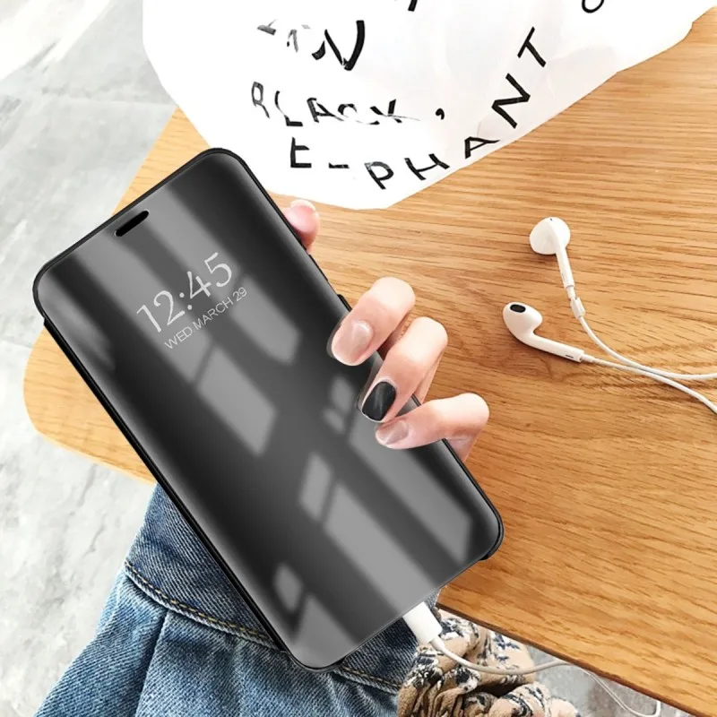 Зеркальный умный чехол для Xiaomi Redmi 7 7A прозрачный из искусственной кожи с откидной