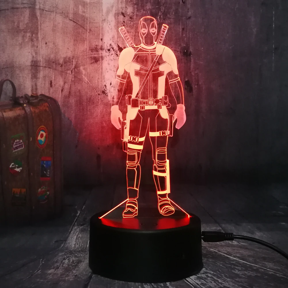 Настольная лампа Marvel Deadpool Cool Hero 7 цветов меняющая цвет 3D RGB светодиодный ночник USB