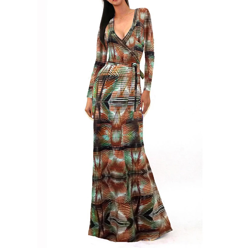 Женское платье с принтом листьев травы длинным рукавом 2016 Vestidos De Festa Vestido
