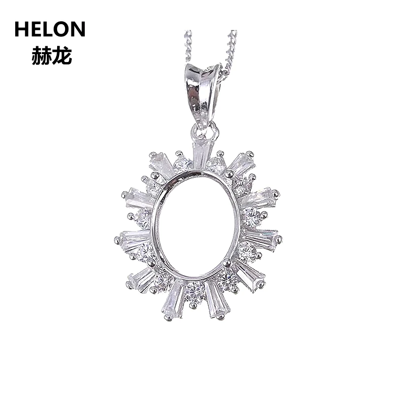 

925 Sterling Silver 8x10mm Oval Cabochon Semi Mount Pendant CZ fit Amber Opal Lapis Lazuli Setting Fine Jewelry