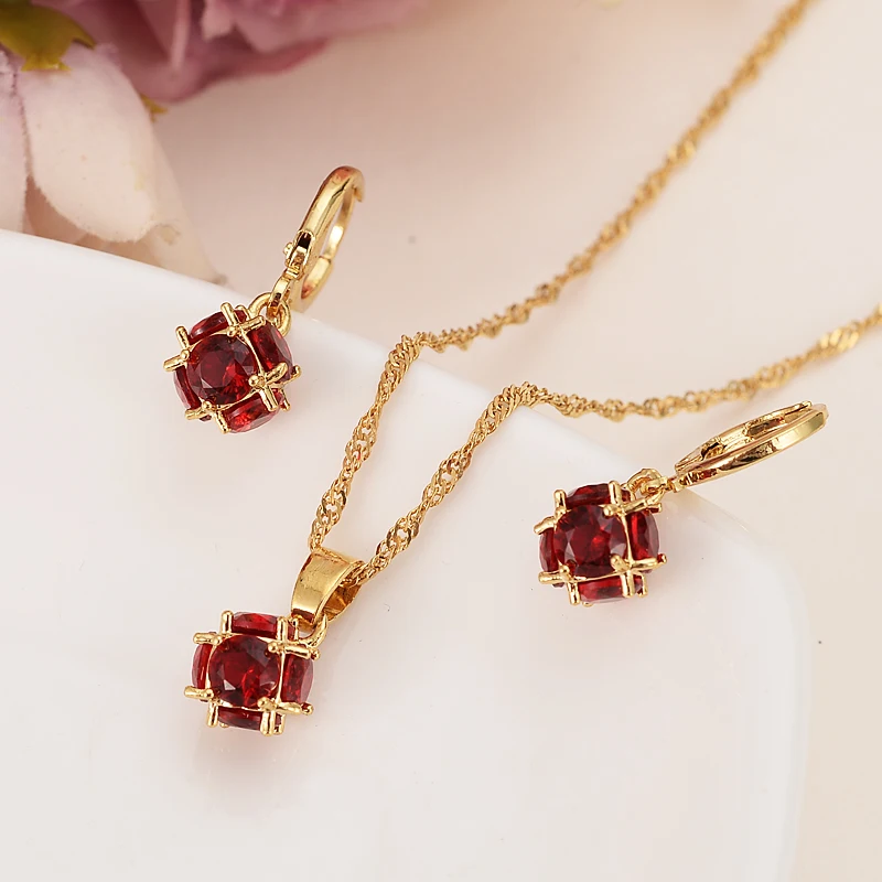 

Queen New Red color Zircon Bridal Wedding Jewelry Sets with Necklaces&Pendant & Earring Jewelry Set For Women girls party gifts