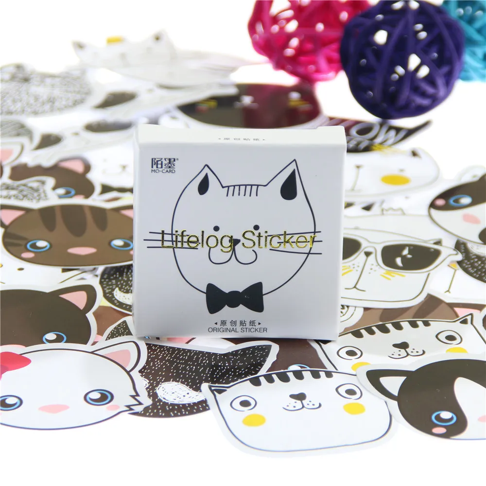 45 шт./лот мини бумажная наклейка с милой головой кота украшение DIY альбом дневник