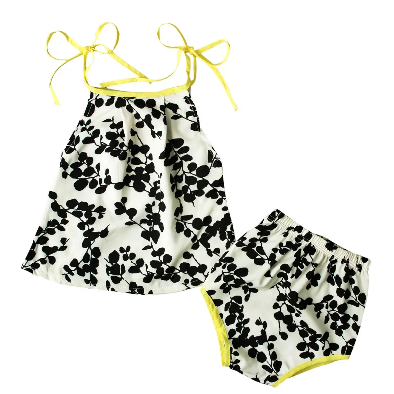 Летняя брендовая одежда для маленьких девочек с принтом 2017 комплект из майки и