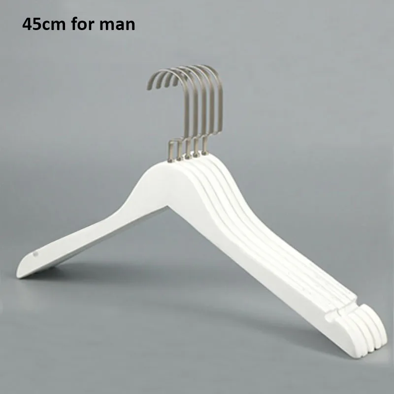 45cm for man 10 шт. белоснежный деревянный пальто одежда брюки вешалка для костюмов, Высококачественная Белая деревянная вешалка стойка с матовый жемчуг никелевый крюк зажимы - Цвет: 45cm for man