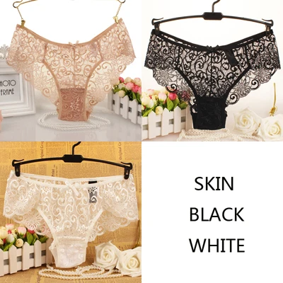 skinwhiteblack JERRINUT, 3 шт., сексуальные кружевные короткие женские трусы, Прозрачное нижнее белье для женщин, низкая талия, хлопок, дышащие женские трусы - Цвет: skinwhiteblack