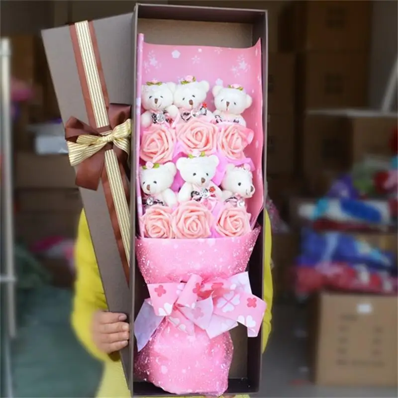 

Hot Sale Lovely Teddy Bear Bouquet Gift Box Plush Toys Dolls Stuffed Animals Creative Valentine's Day Graduation Gifts