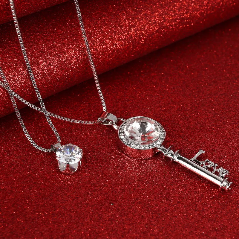 Новое прибытие Дизайн ключа кулон двойная цепь ожерелье Посеребренная ключица