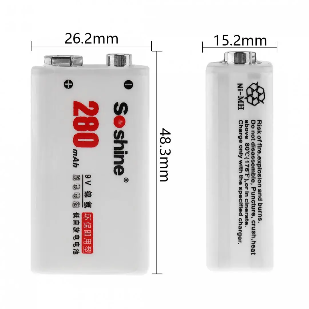 4pcs/set Soshine 9V 6LR61 6F22 280mAh Ni MH Rechargeable Battery + Portable Box for Microphones / Instruments Meters| |
