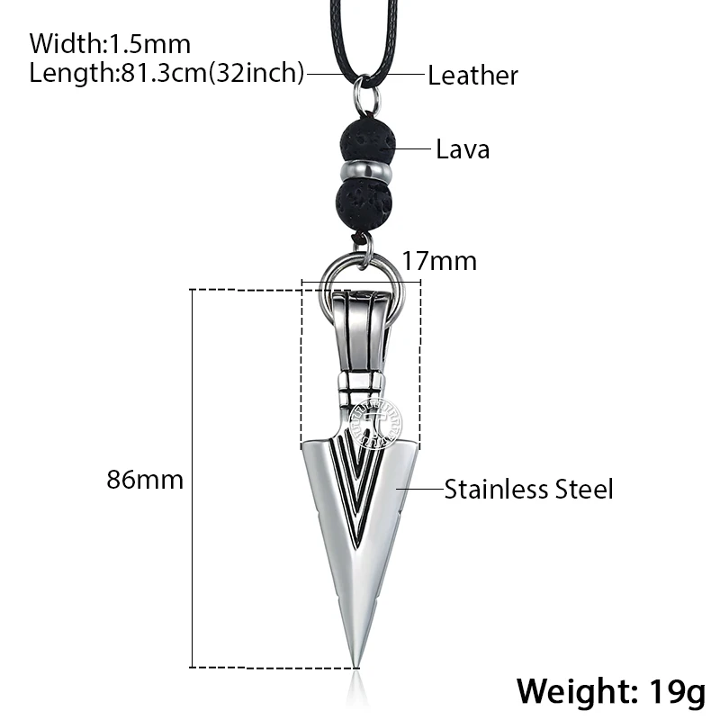 Silver DN11 Уникальное 3" мужское ожерелье стрела из нержавеющей стали ожерелье с кулоном из лавы длинное кожаное ожерелье мужские Ювелирные изделия Подарки для мужчин DN11 - Окраска металла: Silver DN11