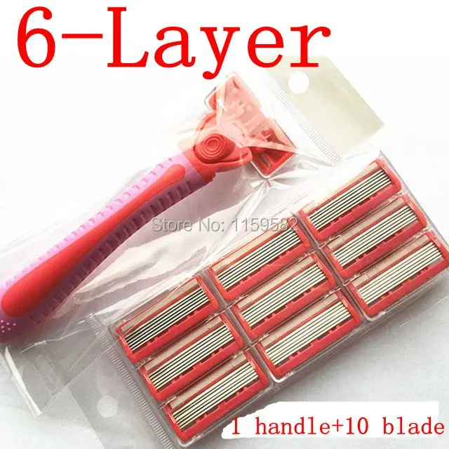 

New 1handle+10pcs 6 layer razor Blade Razors Men Electric shaver head women female Blades use for RU & EUR razor