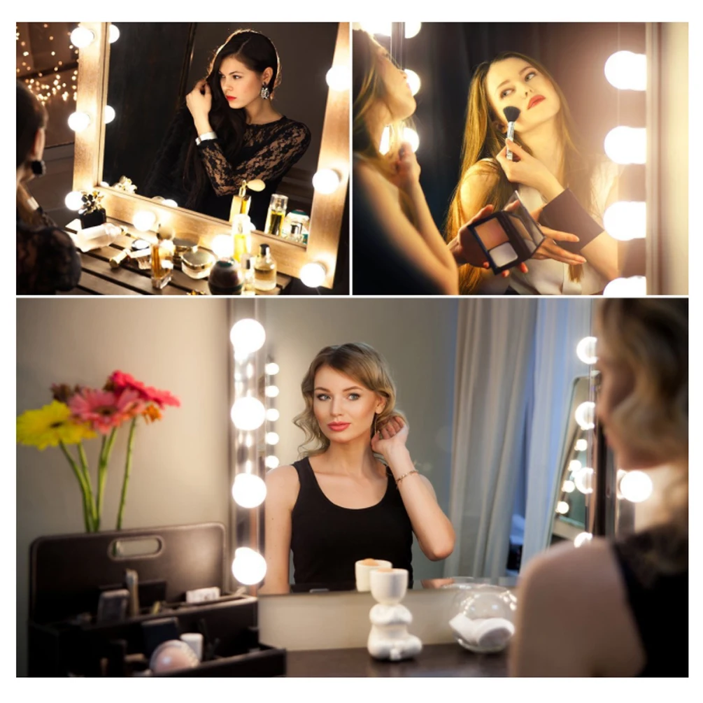 

10W Mirror Vanity Light Flexile Makeup Lamp Bulb Kit Hollywood Style 10 LED Bulbs Waterproof Bathroom Front Table Make up Lights